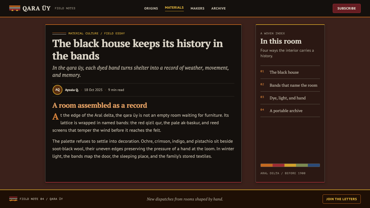Karakalpak Yurt Interior design style applied to a Article page