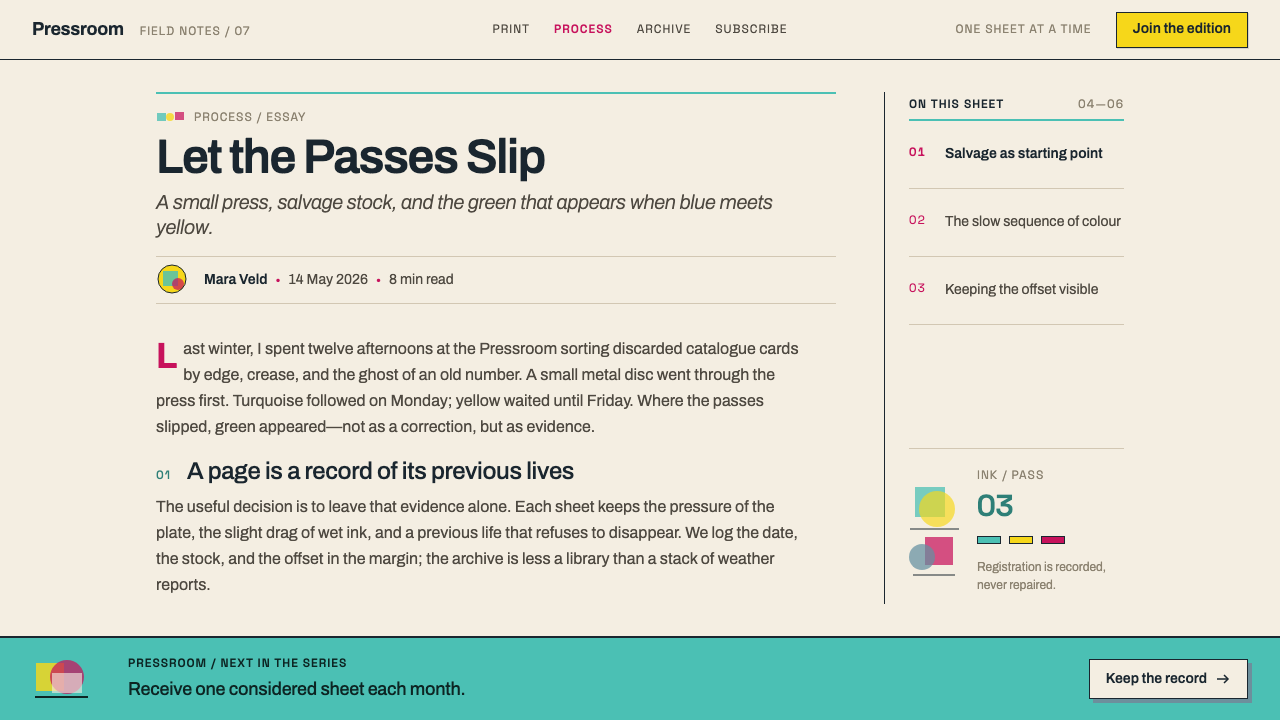 Karel Martens Print Matter design style applied to a Article page