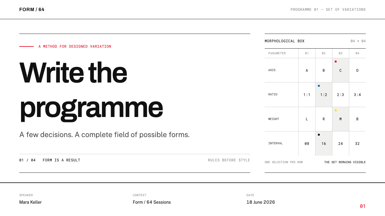 Karl Gerstner Programmes design style applied to a Slide · cover