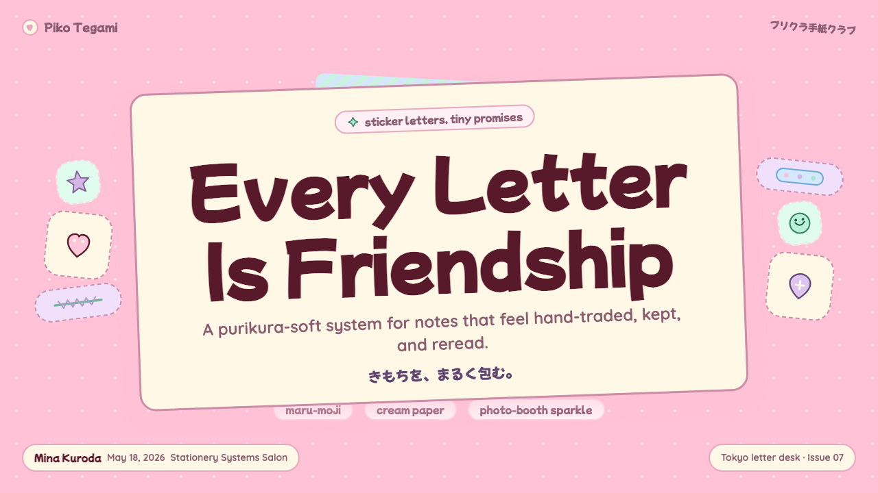Kawaii Japanese Letter Purikura 设计风格用在幻灯片 · 封面上