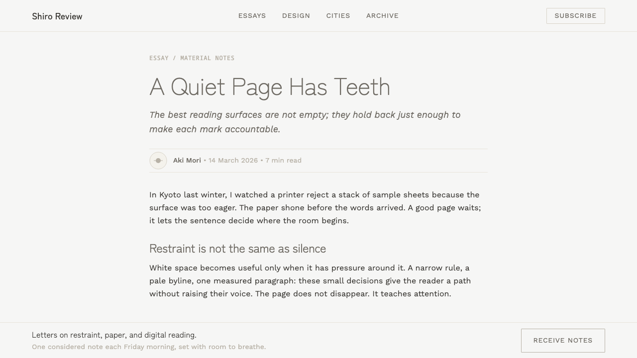 Kenya Hara «White» design style applied to a Article page