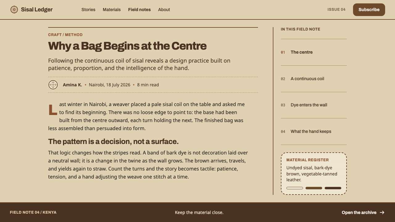 Kenyan Kiondo design style applied to an Article page