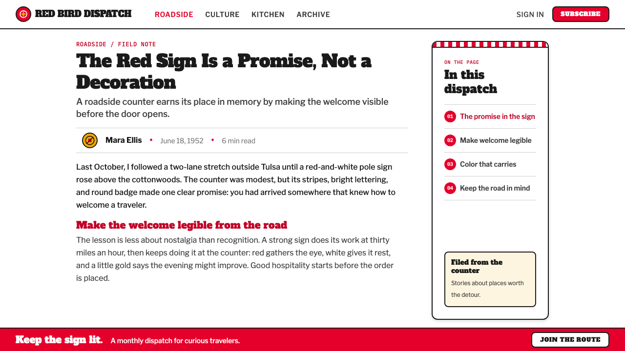 KFC Colonel (1952) design style applied to a Article page