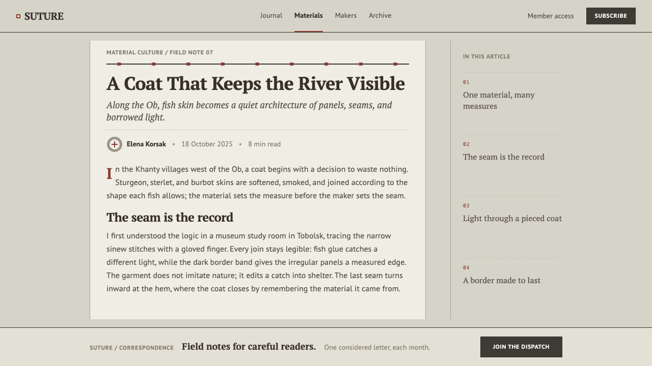 Khanty Fish-Skin Coat design style applied to a Article page