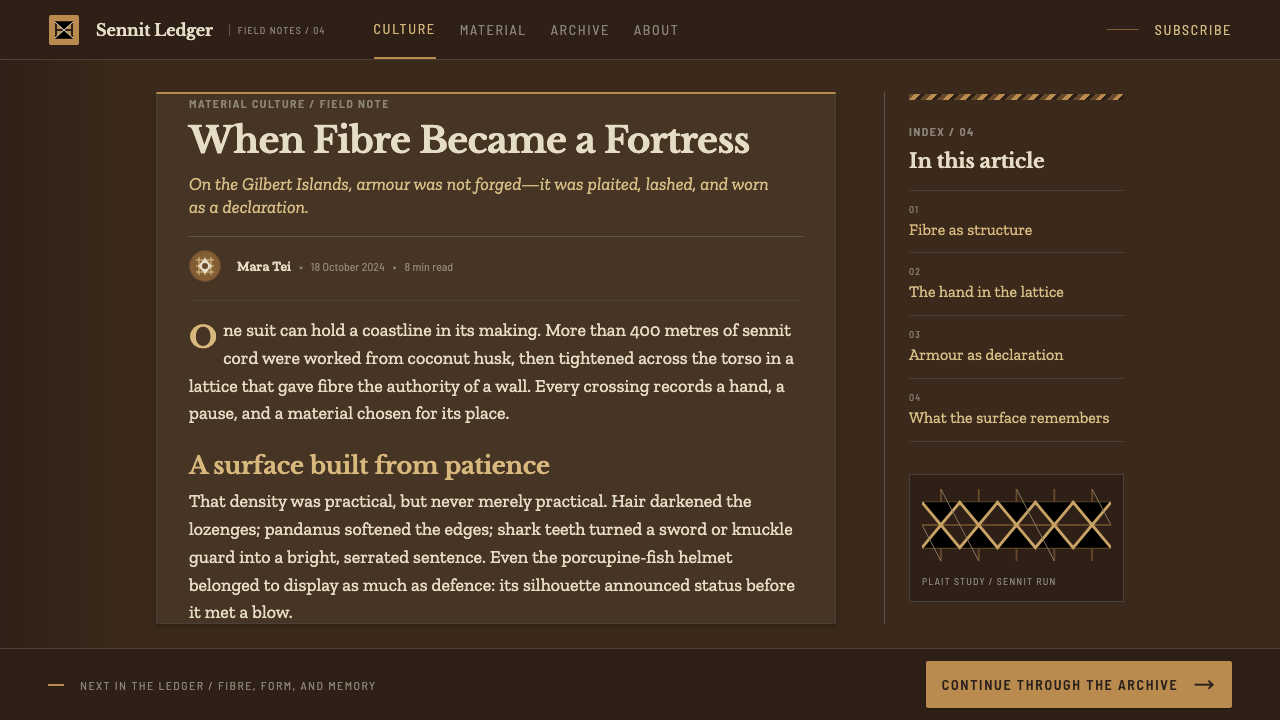 Kiribati Coconut Armor design style applied to a Article page