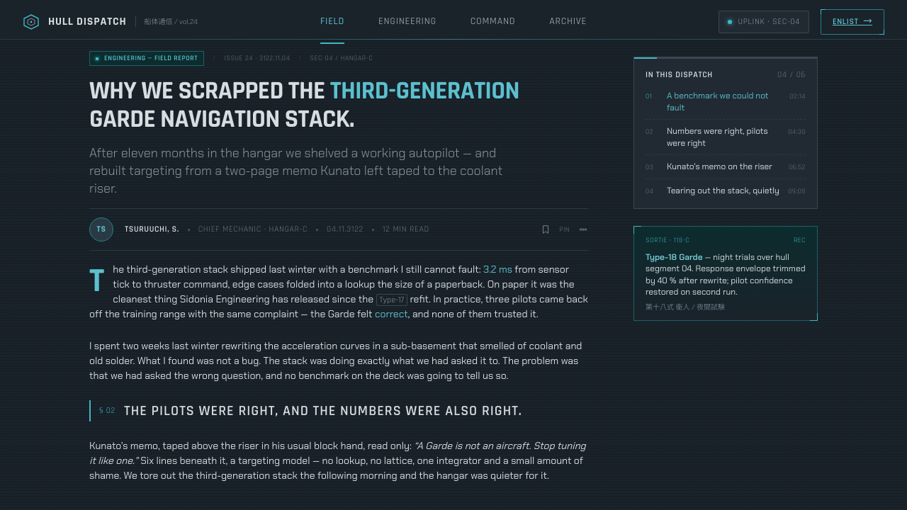 Knights of Sidonia design style applied to a Article page