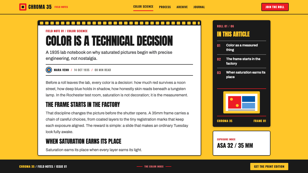 Kodak Film (1935) design style applied to a Article page