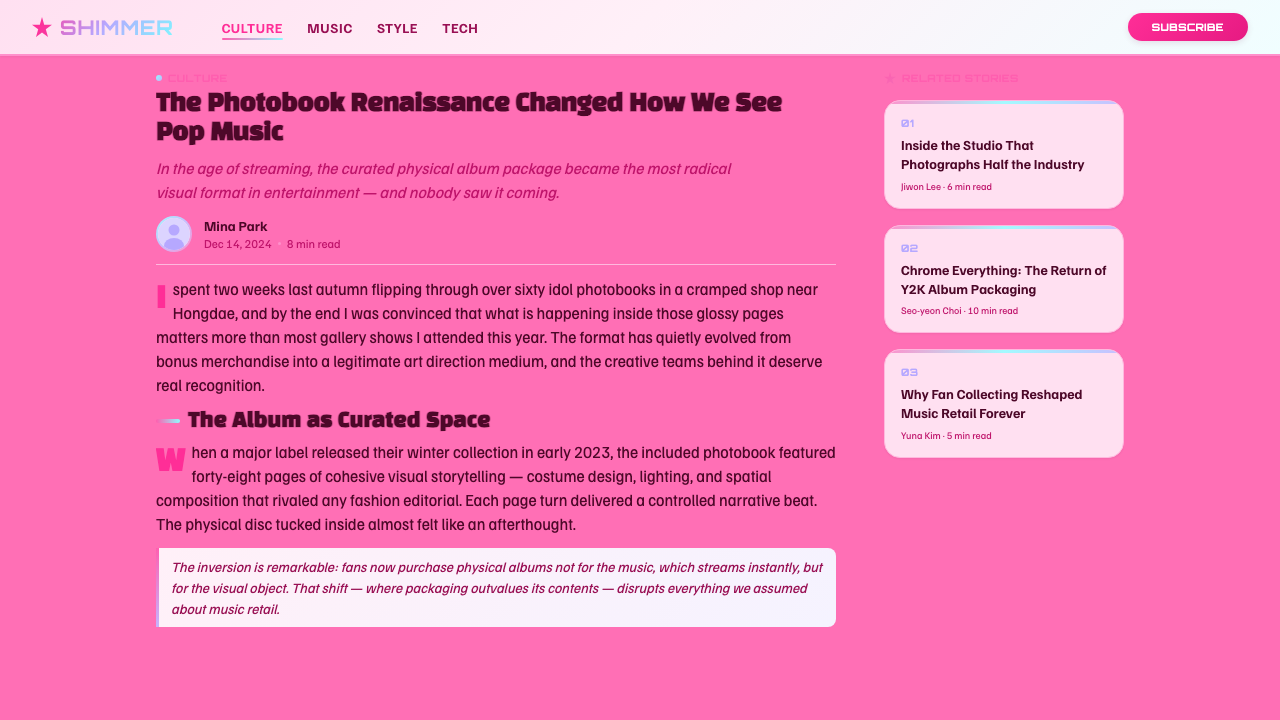 K-Pop Y2K Seoul design style applied to a Article page