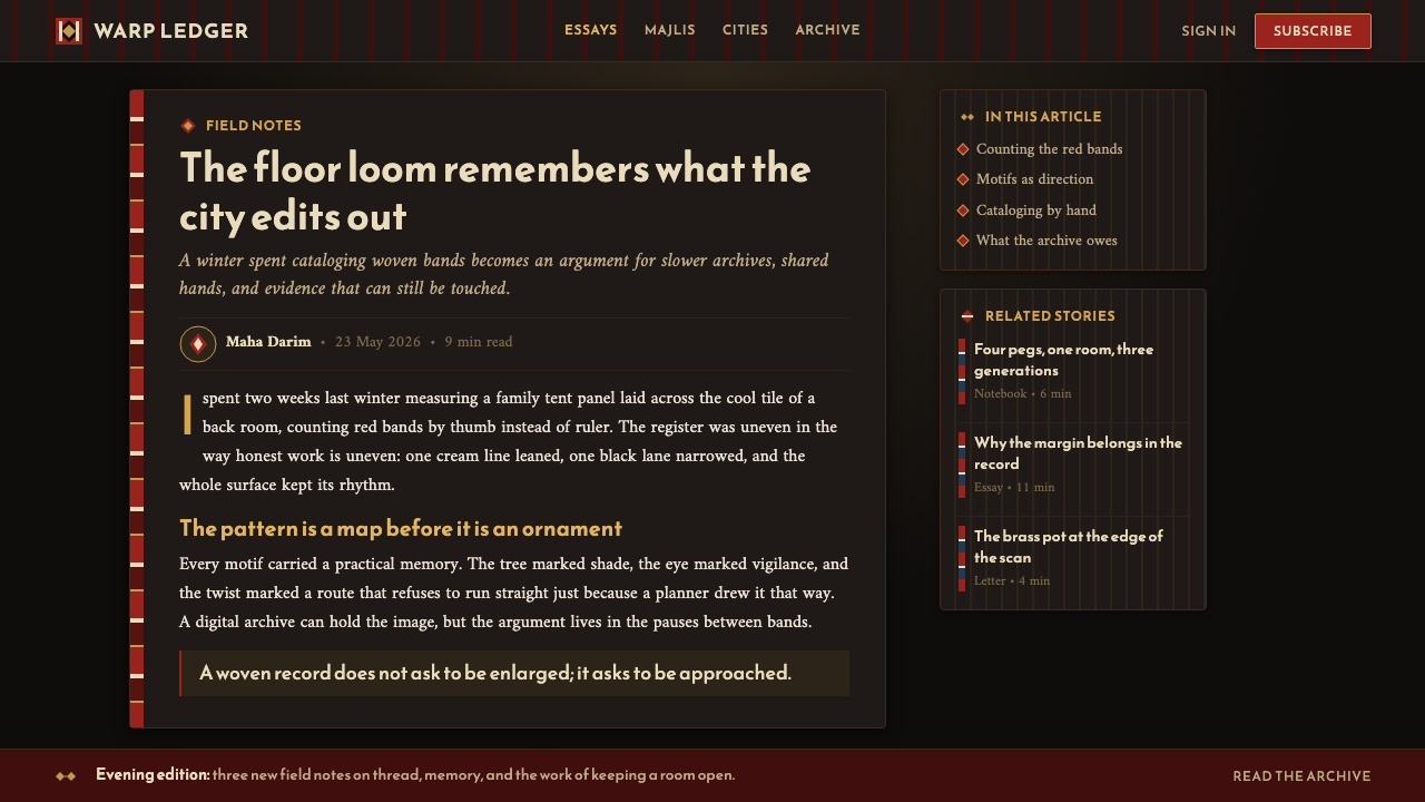 Kuwaiti Sadu Bedouin Weave design style applied to a Article page