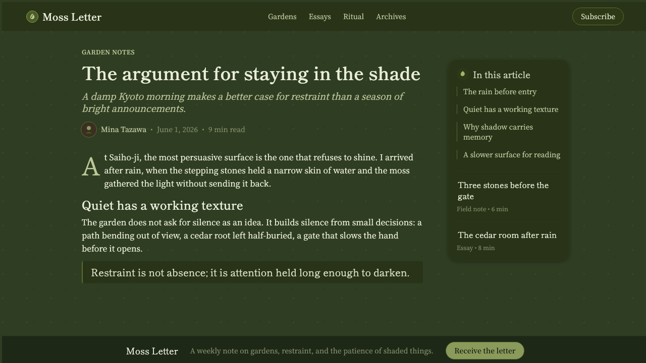 Kyoto Moss Garden design style applied to a Article page