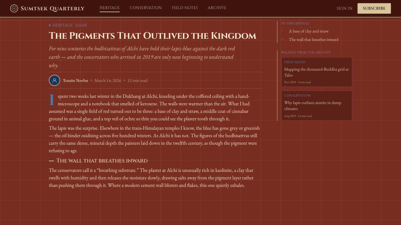 Alchi Monastery Mural design style applied to a Article page