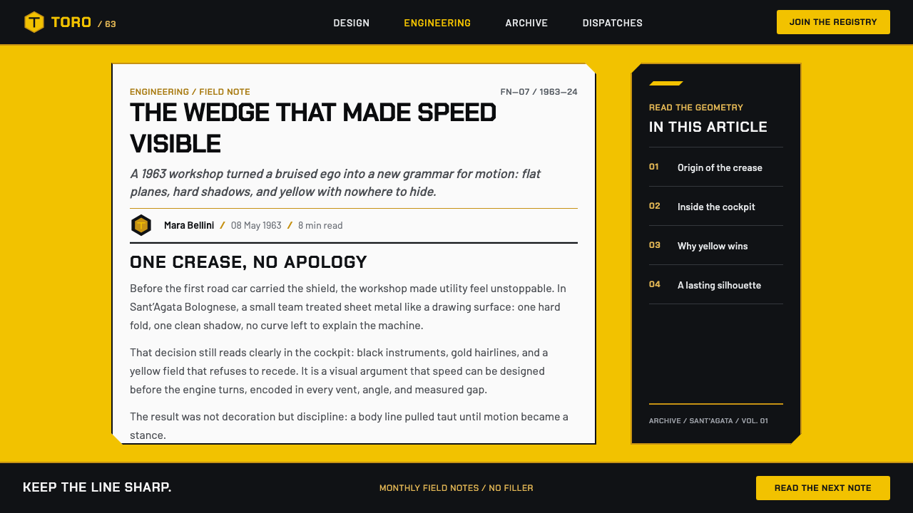 Lamborghini (1963) design style applied to a Article page