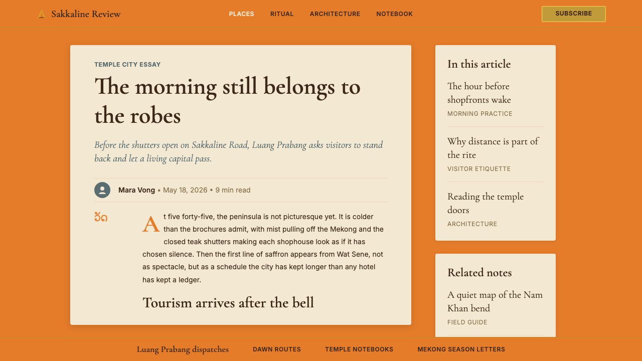 Luang Prabang Temple Tourism design style applied to a Article page