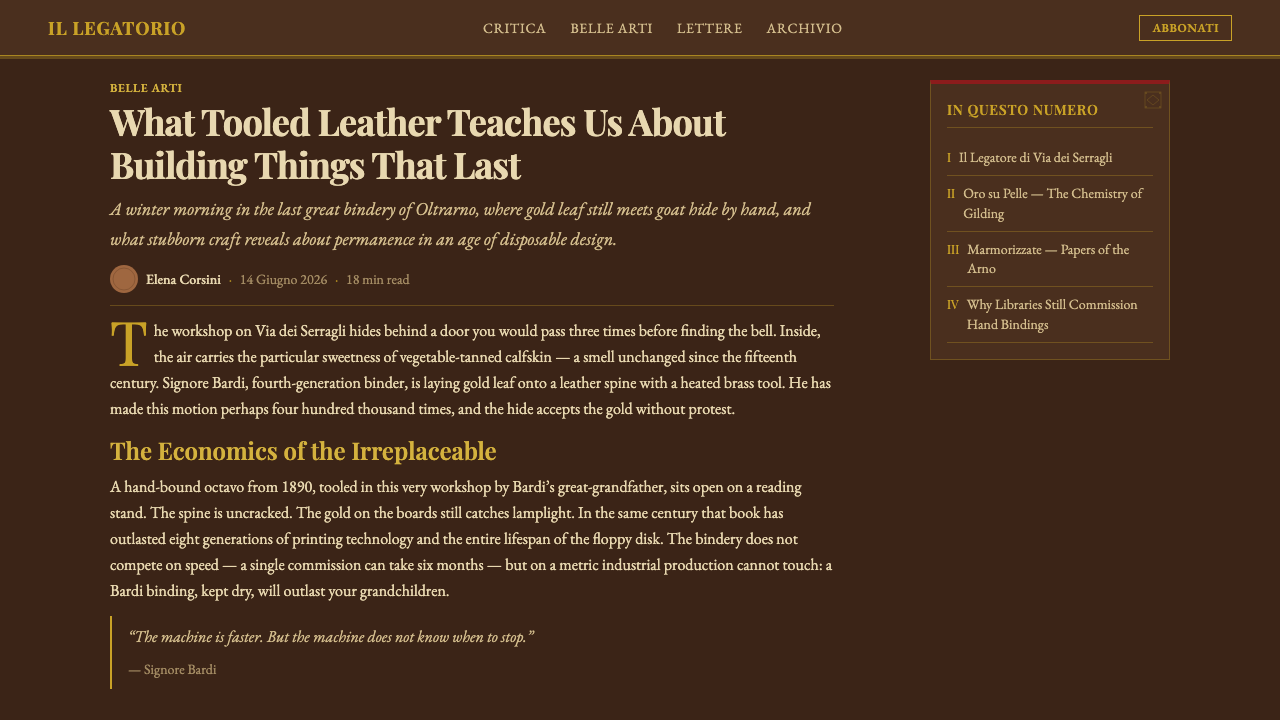 Florentine Leather Bindery 设计风格用在文章页上