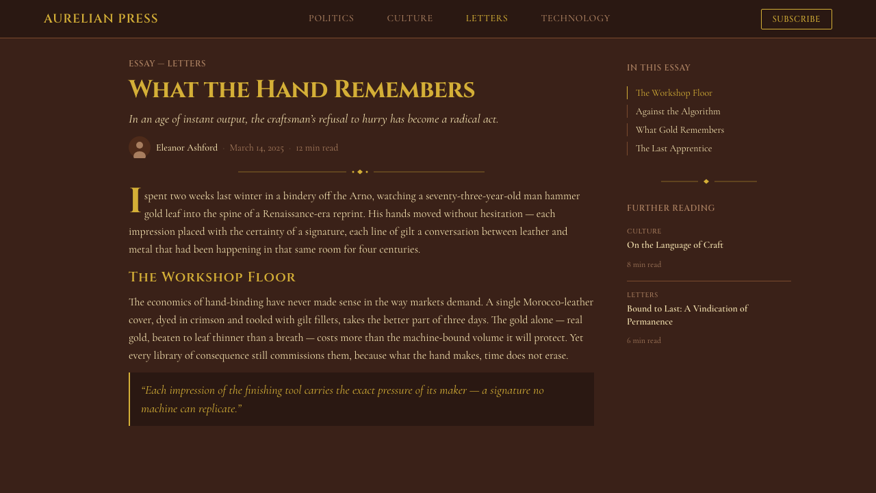 Gilt Leather Binding design style applied to a Article page