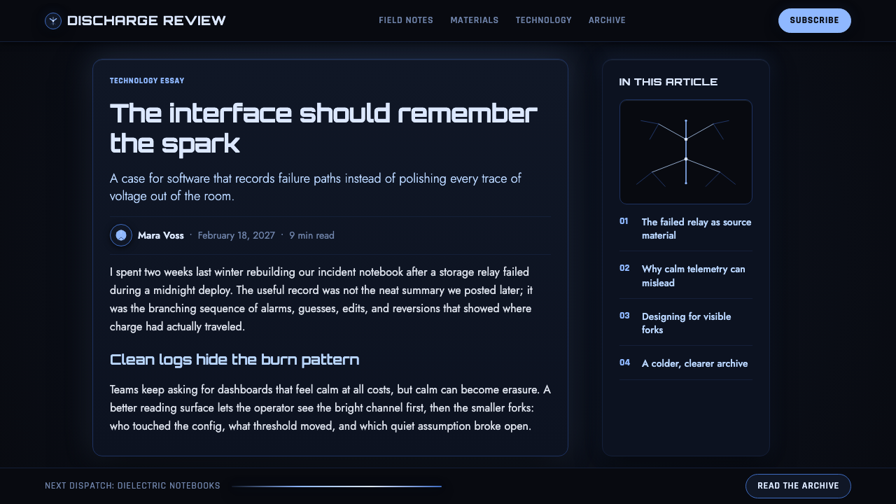 Lichtenberg Figure design style applied to a Article page