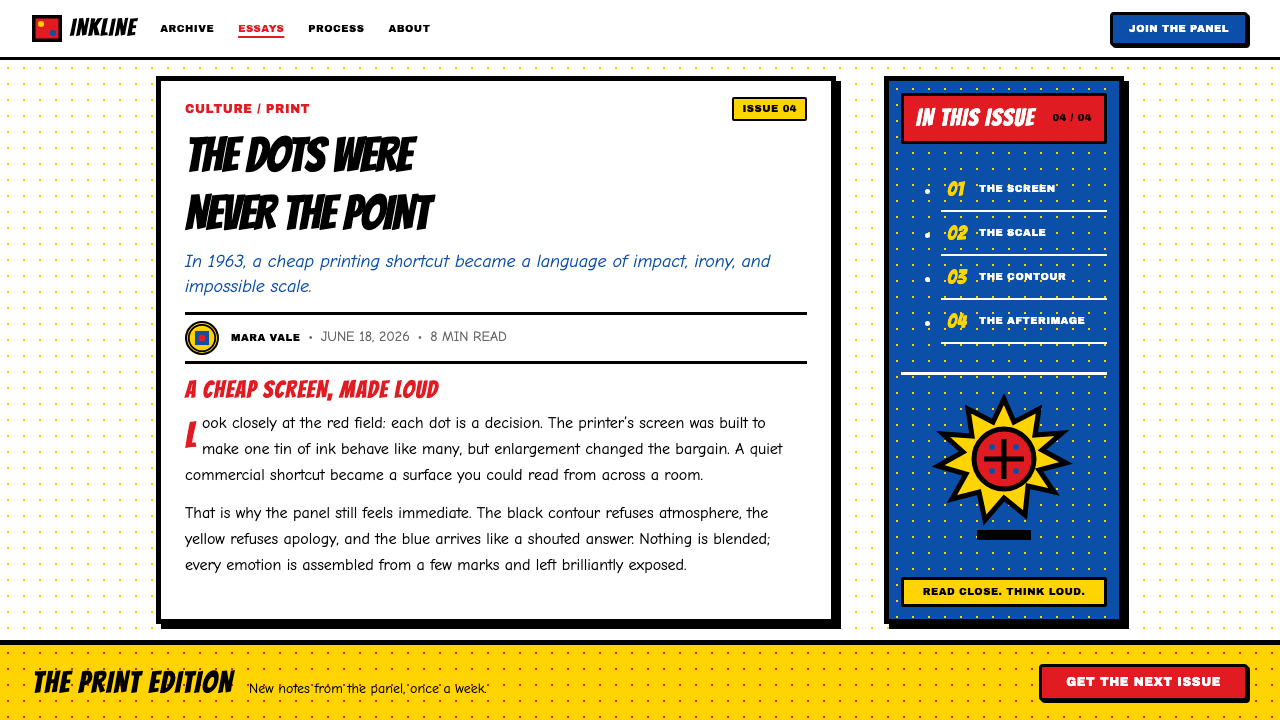 Lichtenstein Ben-Day (1963) design style applied to a Article page