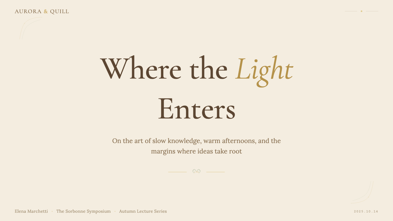 Light Academia 设计风格用在幻灯片 · 封面上