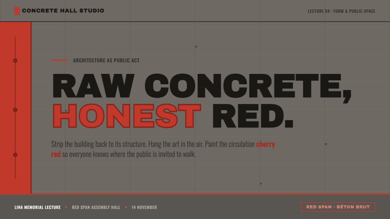 Lina Bo Bardi Concrete 设计风格用在幻灯片 · 封面上