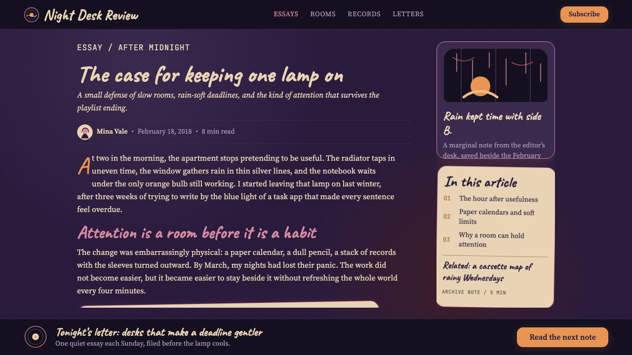 Lofi Hip-Hop Anime Girl (2018) design style applied to a Article page