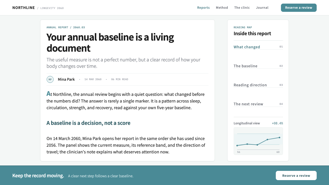 Longevity Clinic design style applied to a Article page