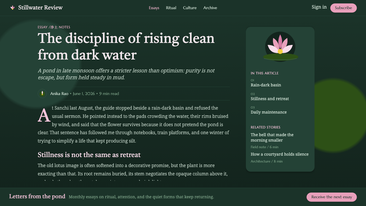 Lotus Pond design style applied to a Article page
