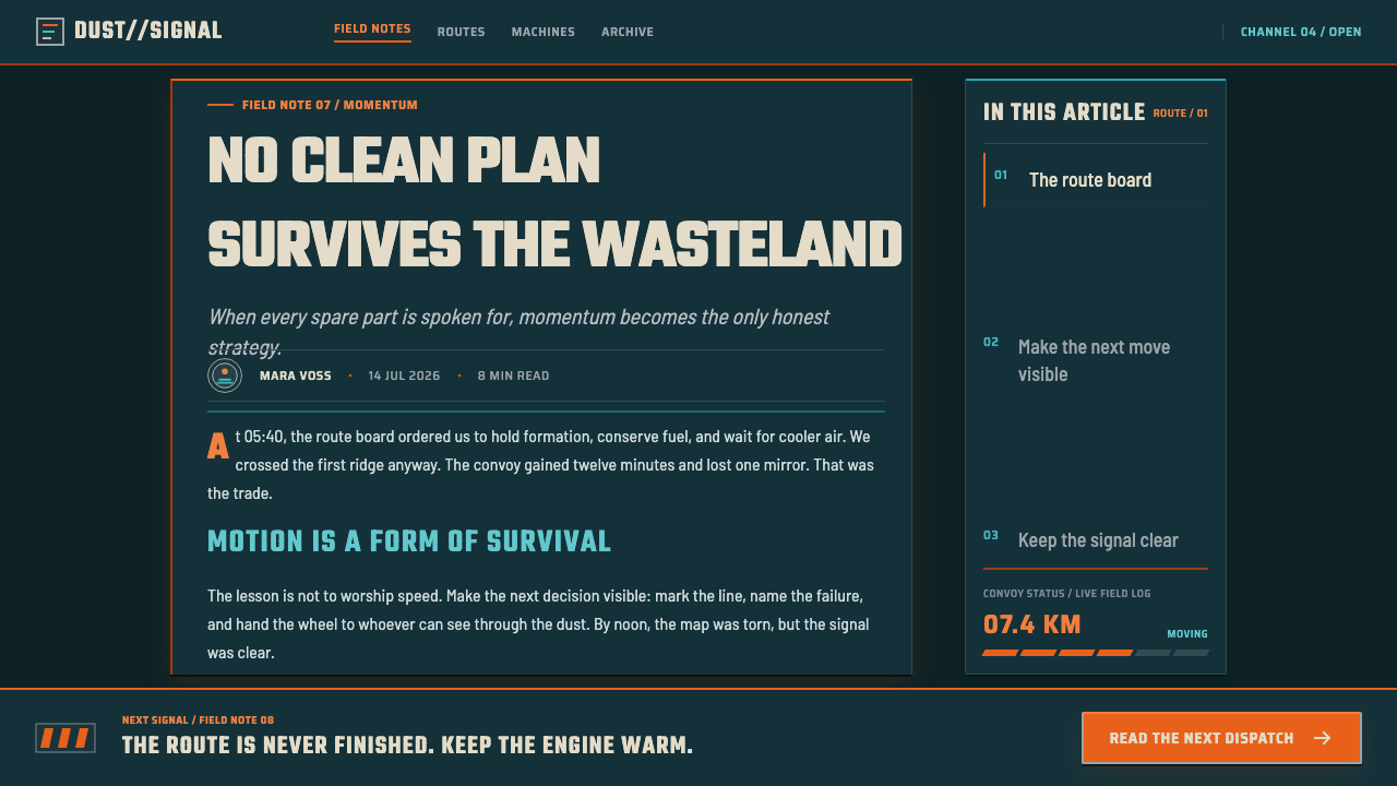 Mad Max Fury Road (2015) design style applied to a Article page