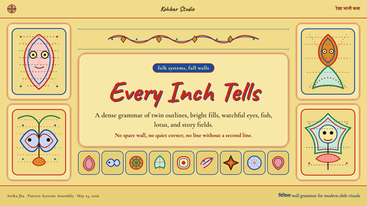Madhubani Mithila (Bharni & Kachni) design style applied to a Slide · cover