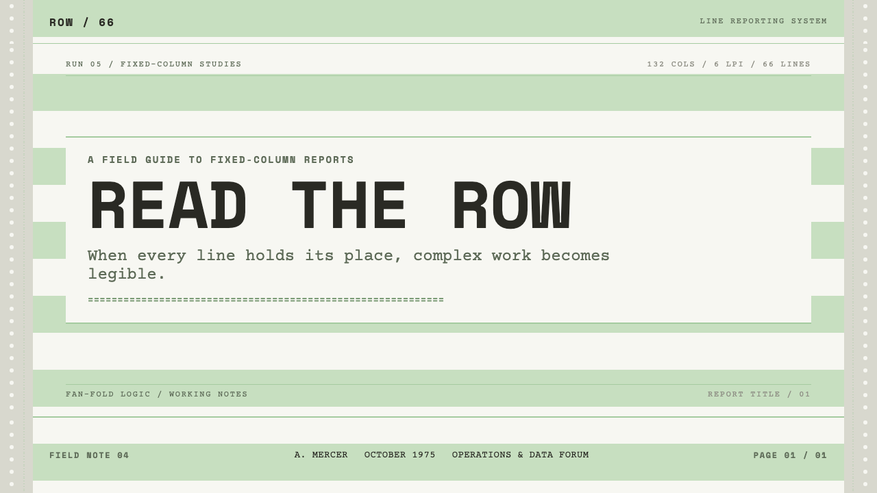 Green Bar Printout design style applied to a Slide · cover
