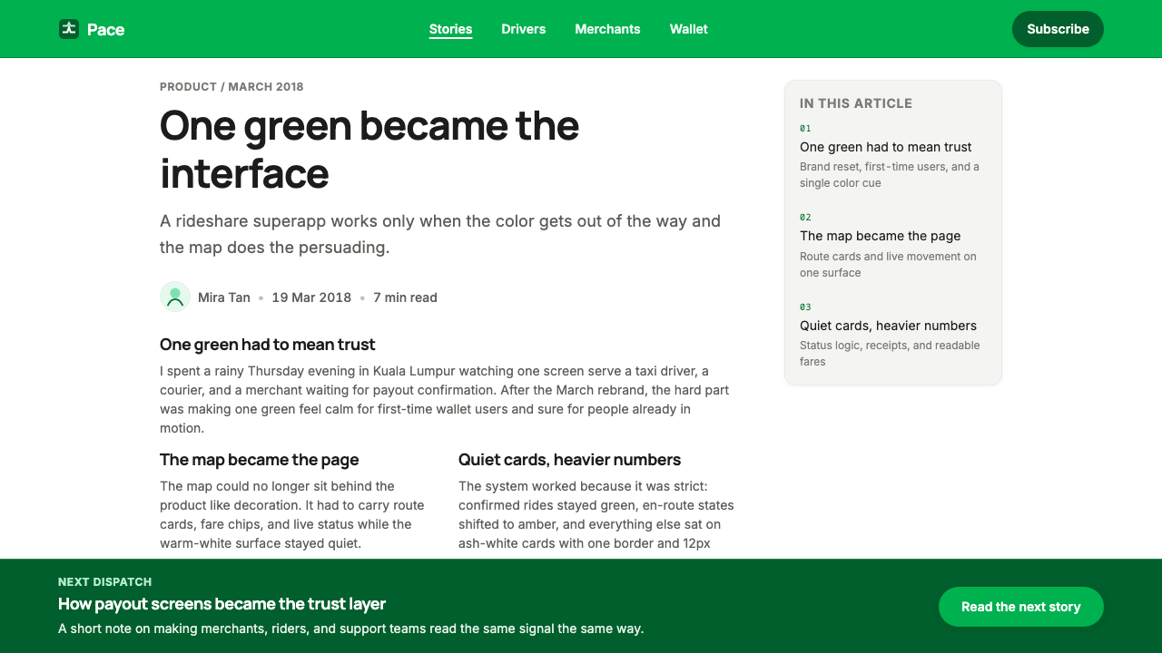 Grab SEA Superapp 2018 design style applied to a Article page