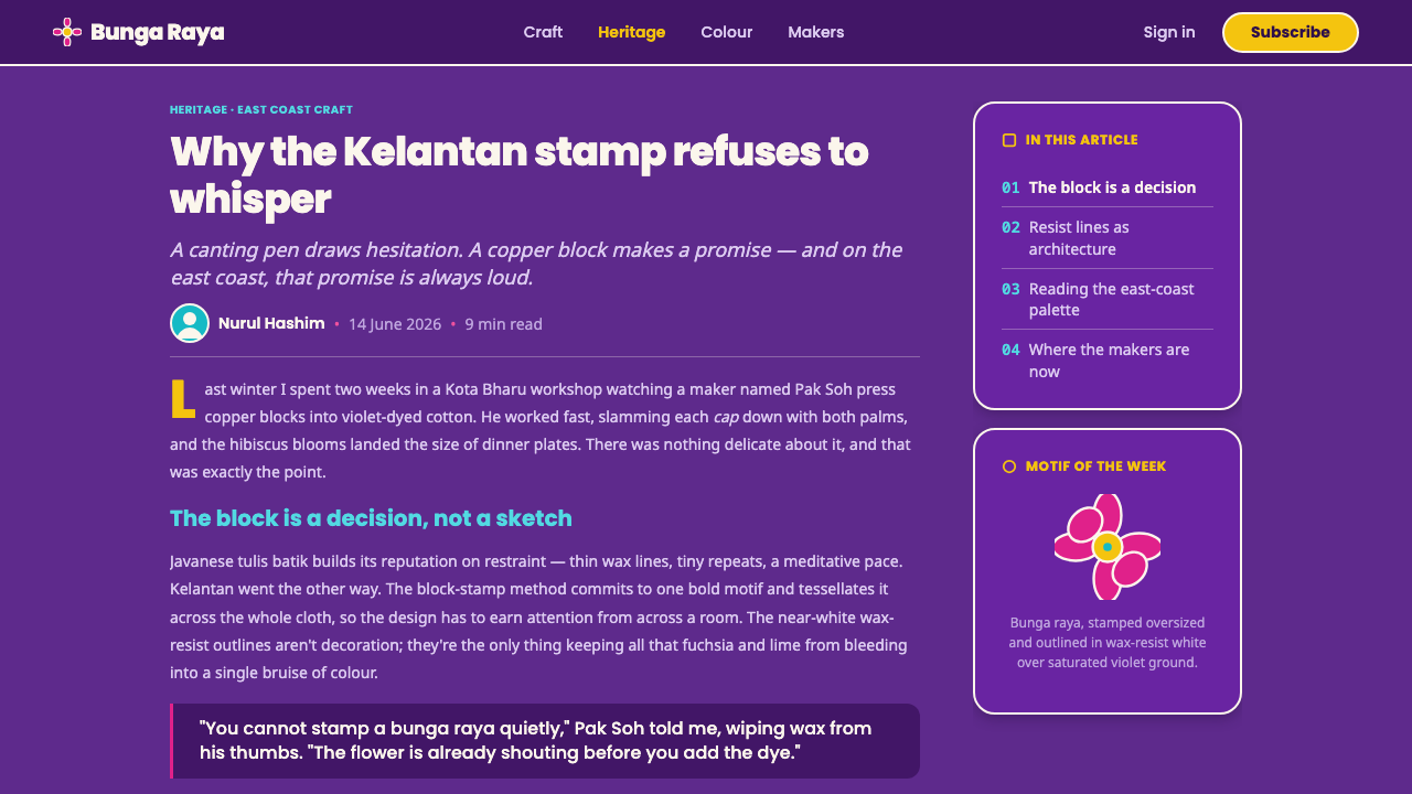 Kelantan Block Batik 设计风格用在文章页上