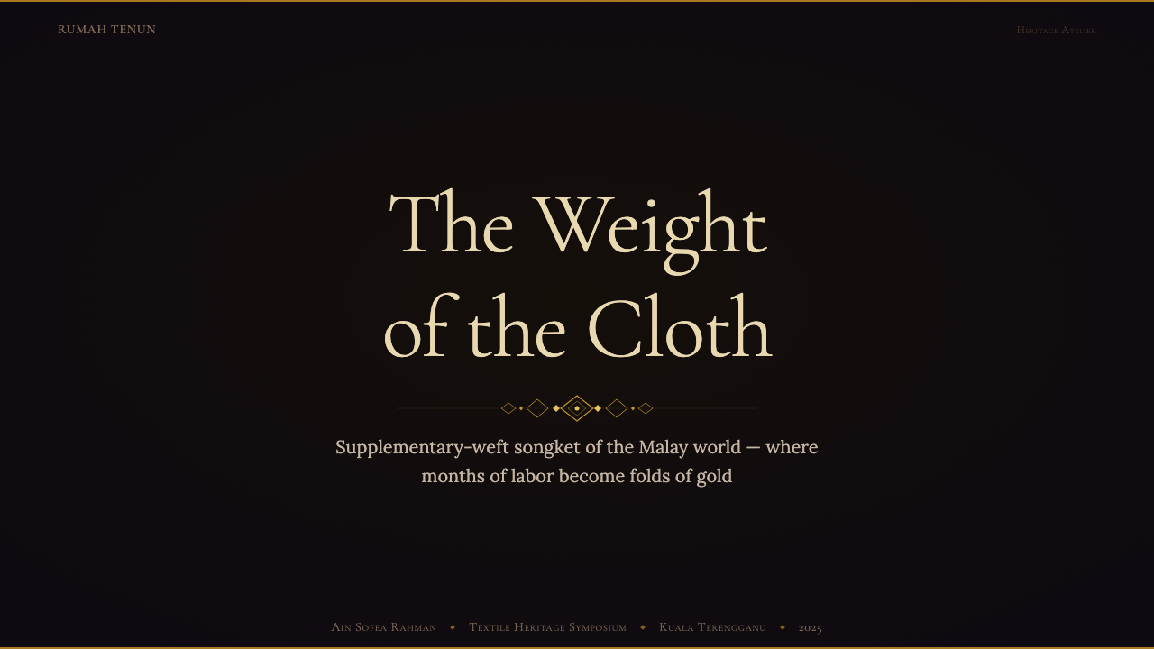 Malaysian Songket (Gold-Thread Weave) design style applied to a Slide · cover