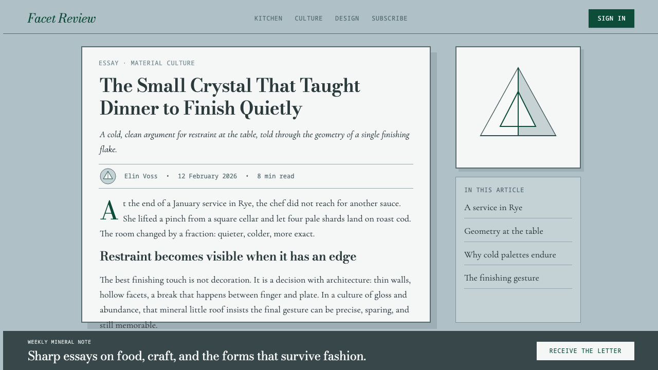 Maldon Sea Salt Pyramid design style applied to a Article page