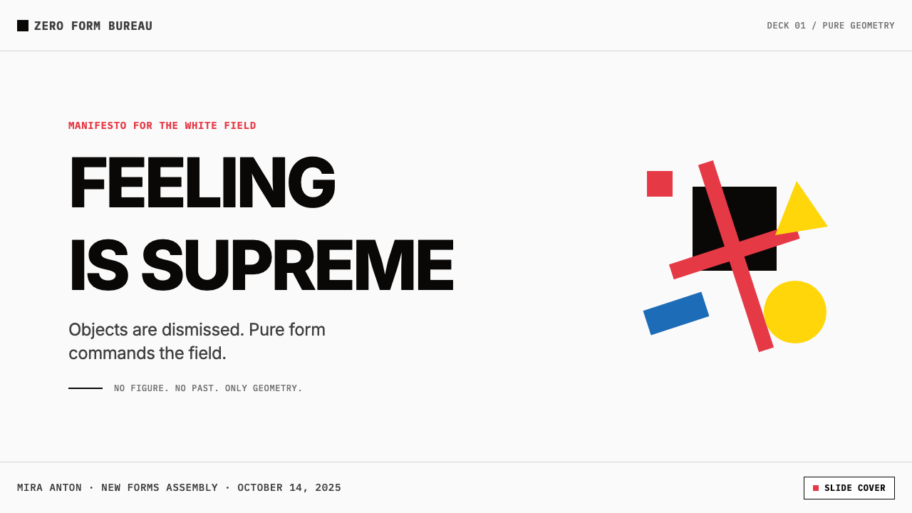 Malevich Suprematism 设计风格用在幻灯片 · 封面上