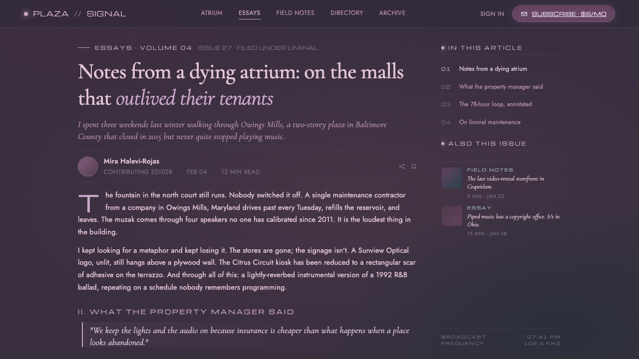 Mallsoft Plaza Muzak design style applied to a Article page