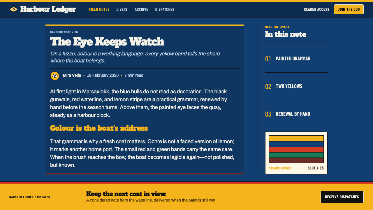 Maltese Luzzu design style applied to a Article page