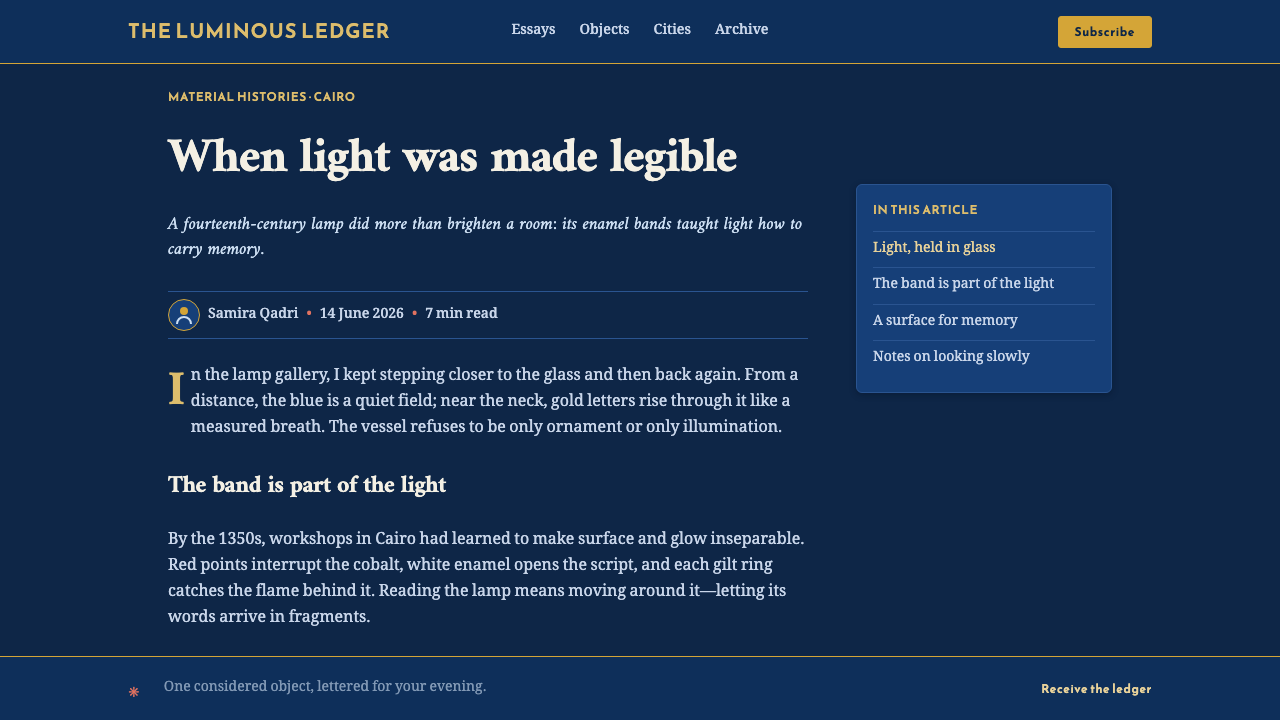 Mamluk Mosque Lamp design style applied to a Article page