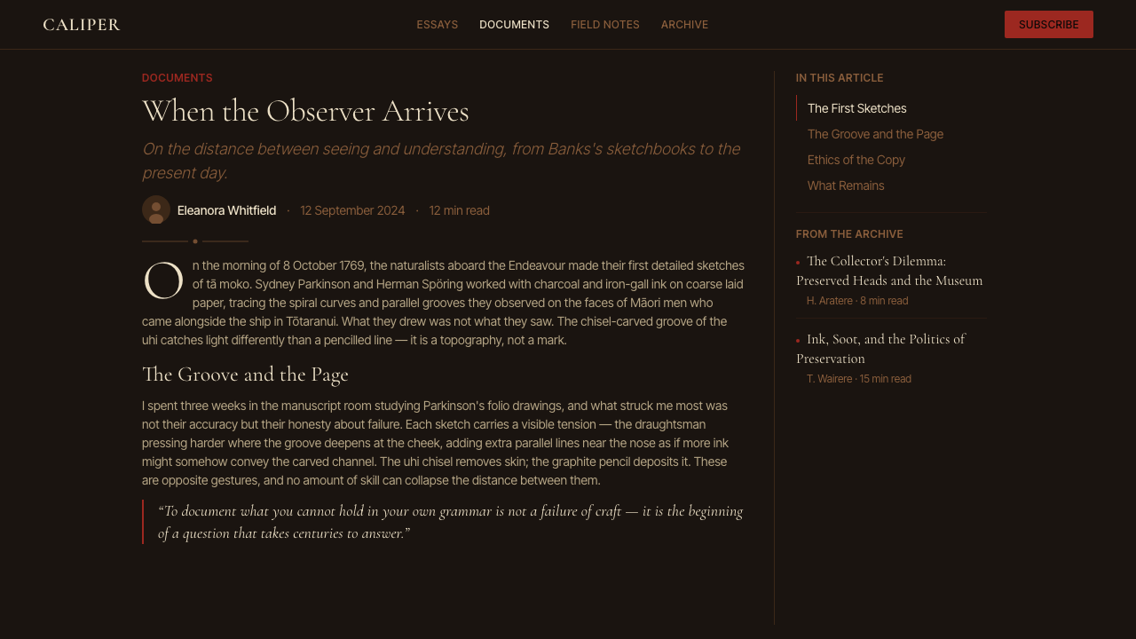 Māori Tā Moko Facial (1769) design style applied to a Article page