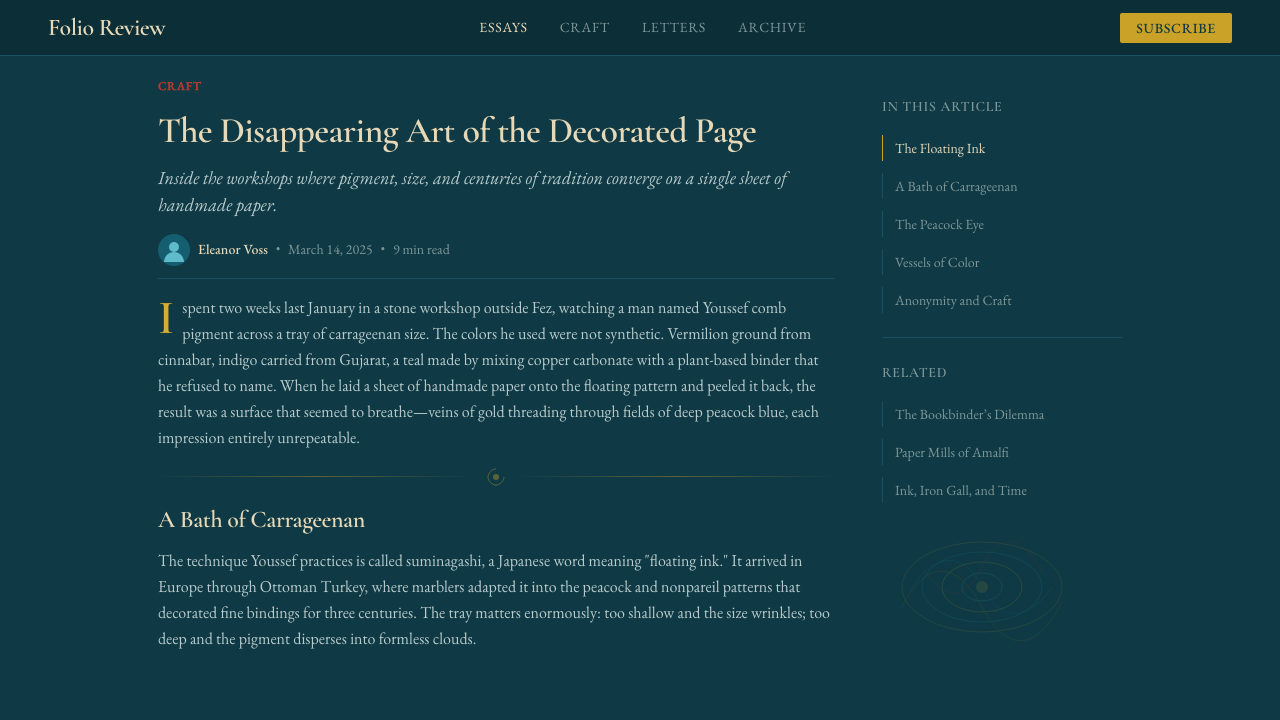 Marbled Endpaper design style applied to a Article page