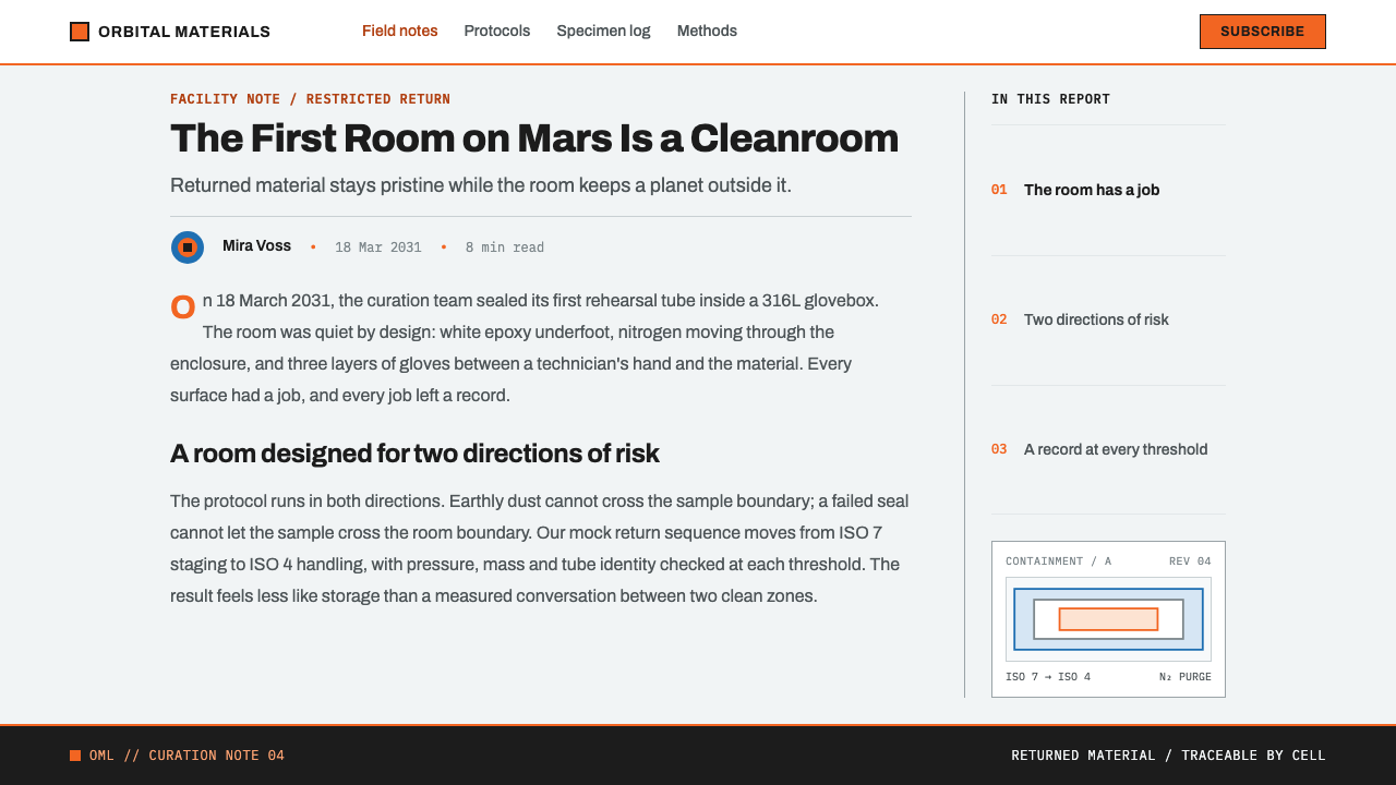 Mars Sample Curation Lab design style applied to an Article page