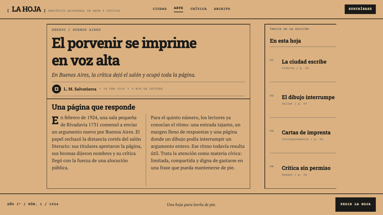 Martín Fierro Magazine design style applied to an Article page