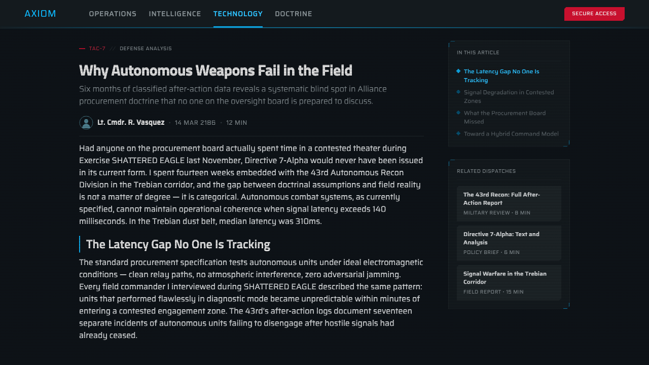 Mass Effect N7 design style applied to a Article page