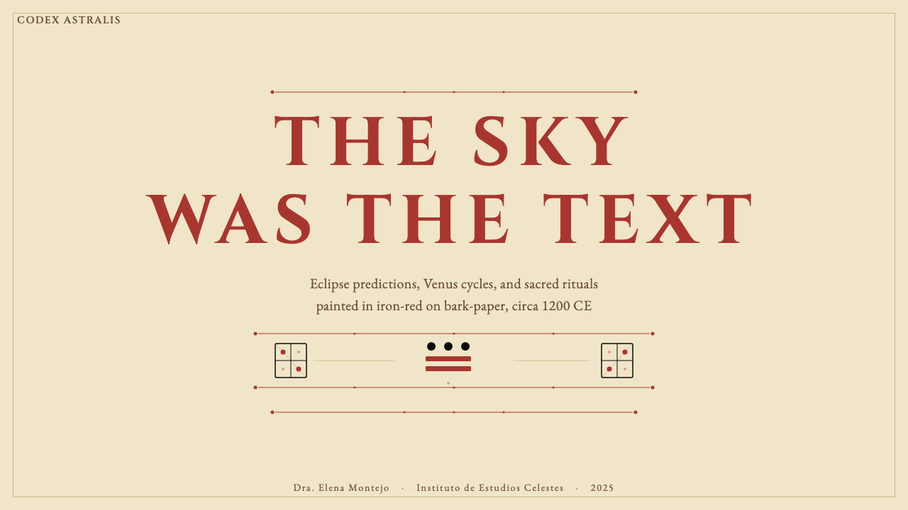 Mayan Dresden Codex 设计风格用在幻灯片 · 封面上