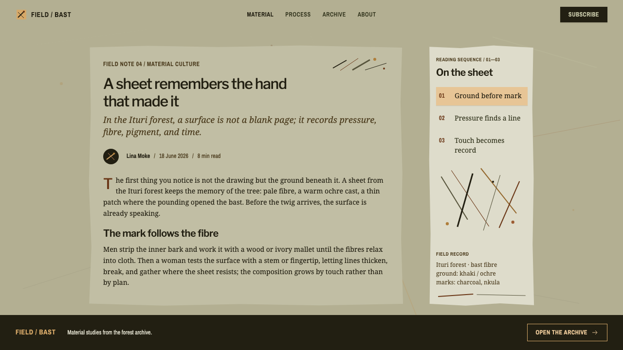 Mbuti Barkcloth design style applied to a Article page