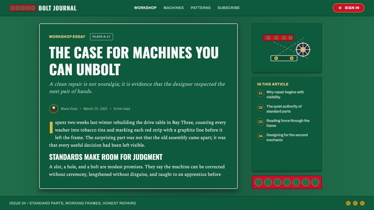 Meccano Erector Set design style applied to a Article page