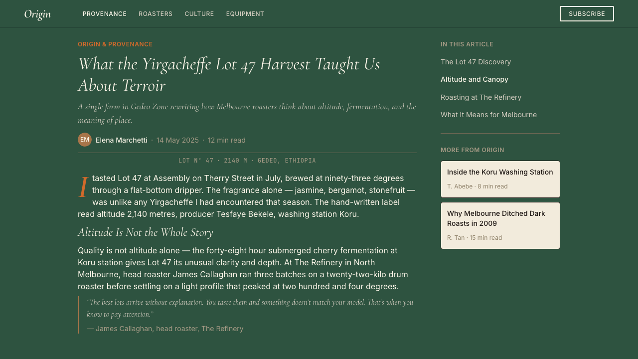 Melbourne Third-Wave Coffee Modern design style applied to a Article page