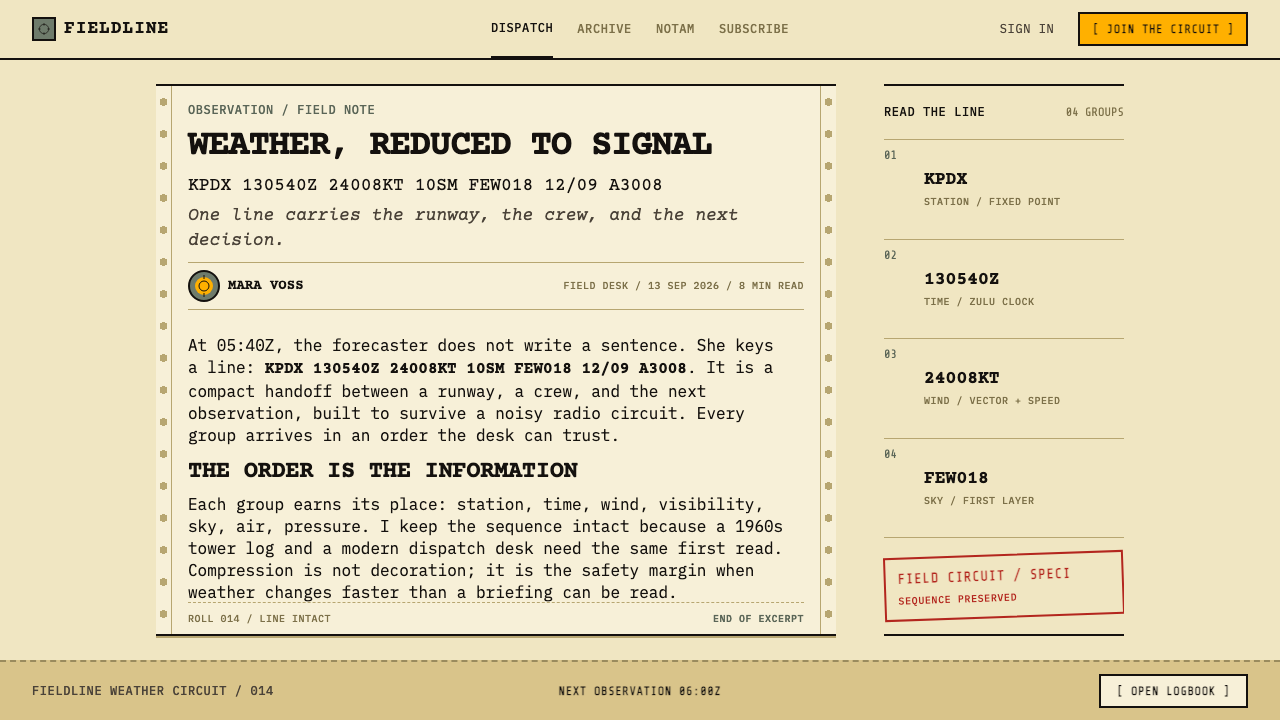 METAR Weather Code design style applied to an Article page