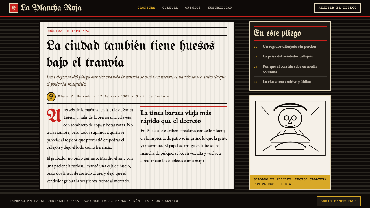 Mexican Tarjeta Postal (Posada Engraving 1900) design style applied to a Article page