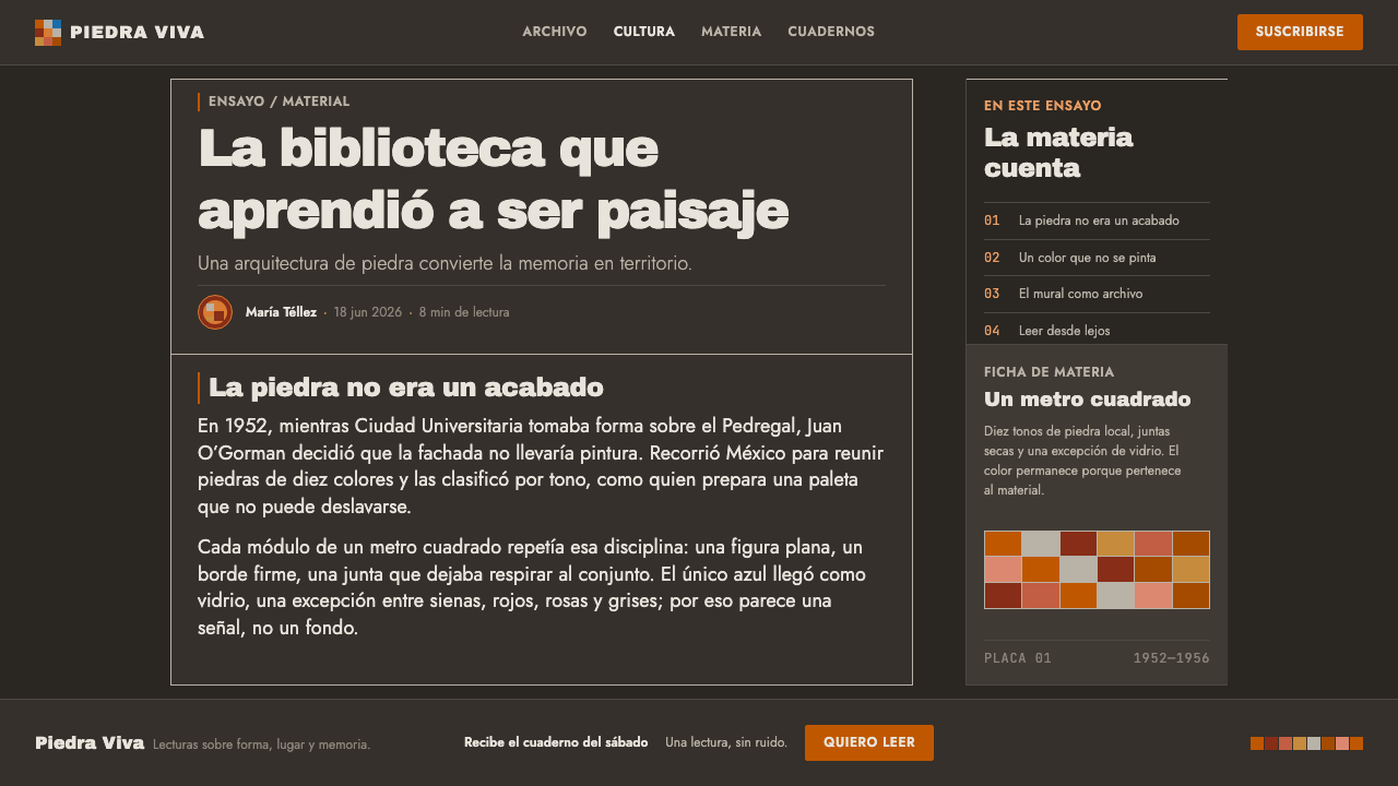 UNAM Library Mosaic design style applied to a Article page