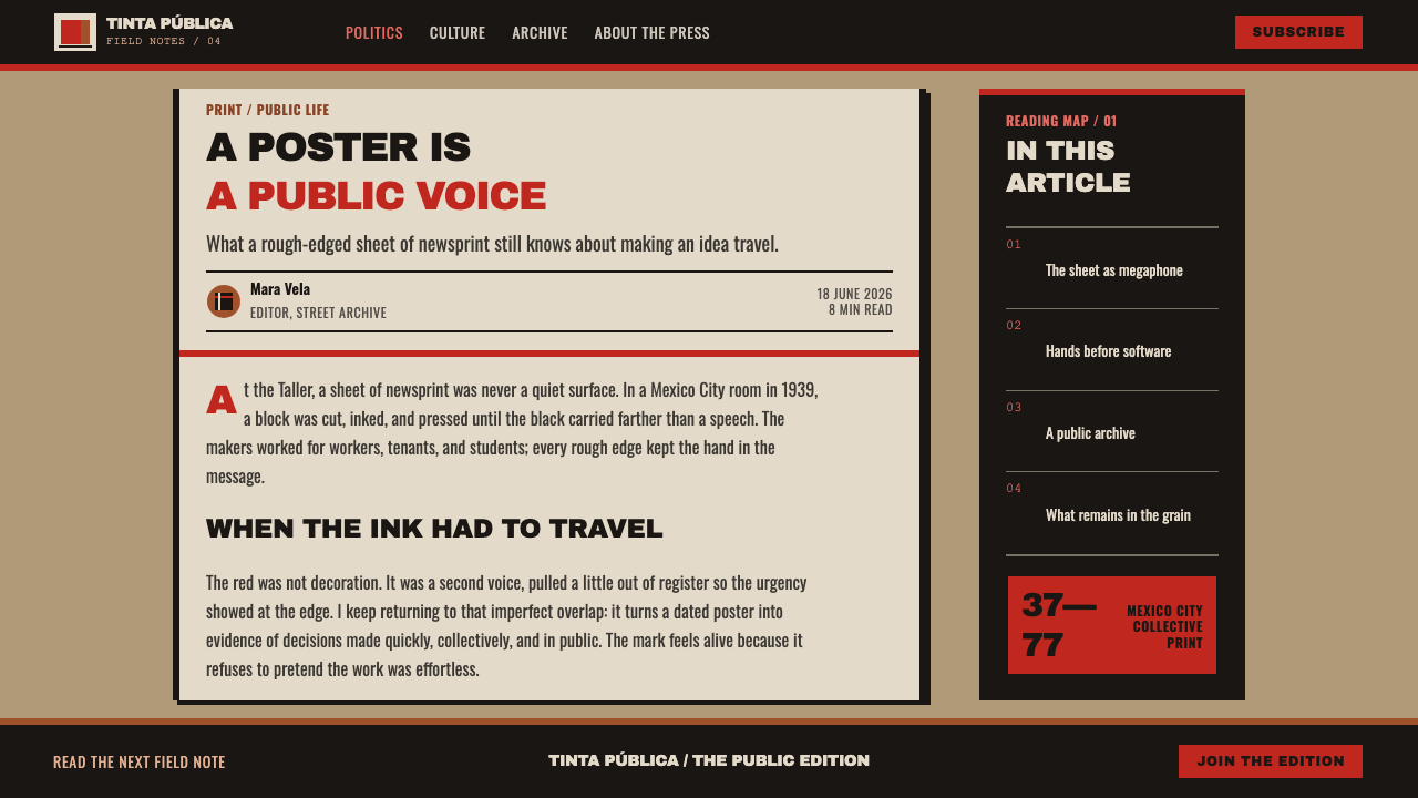 Taller de Gráfica Popular design style applied to a Article page